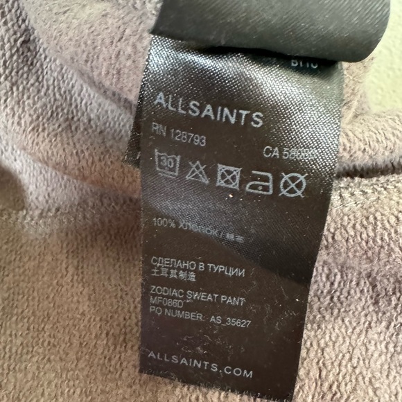 AllSaints Zodiac Cotton Sweat Pants Jogger Drawstring Zip Pocket Pants Harem Tan - Picture 9 of 16